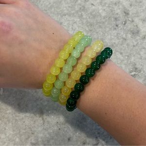 Handmade All Green Sorted Beaded Bracelet Stack - 4 Bracelets
